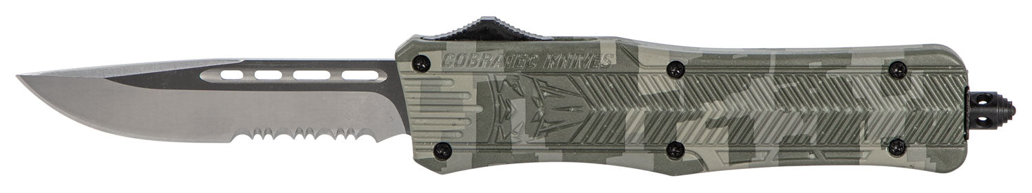 CobraTec CTK-1 Medium 3" OTF Part Serrated D2 Army DigiCamo Aluminum Handle w/ Glass Breaker and Clip