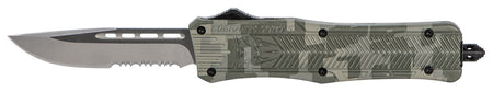 CobraTec CTK-1 Medium 3" OTF Part Serrated D2 Army DigiCamo Aluminum Handle w/ Glass Breaker and Clip