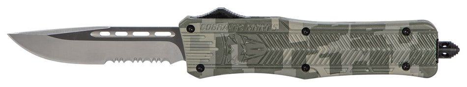 CobraTec CTK-1 Medium 3" OTF Part Serrated D2 Army DigiCamo Aluminum Handle w/ Glass Breaker and Clip