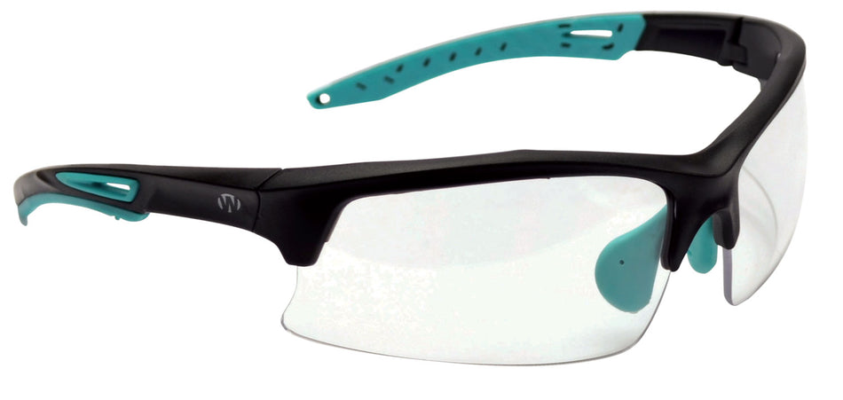 Walker's Shooting Safety Glasses, Clear Polycarbonate Lens, Black Frame with Teal Accents