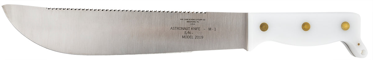 Case 12019 Astronaut M-1 Commemorative Fixed Blade Machete 11.75" High Carbon Steel Plain/Saw Blade, White Synthetic Handle