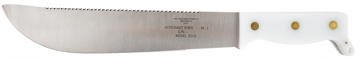 Case 12019 Astronaut M-1 Commemorative Fixed Blade Machete 11.75" High Carbon Steel Plain/Saw Blade, White Synthetic Handle