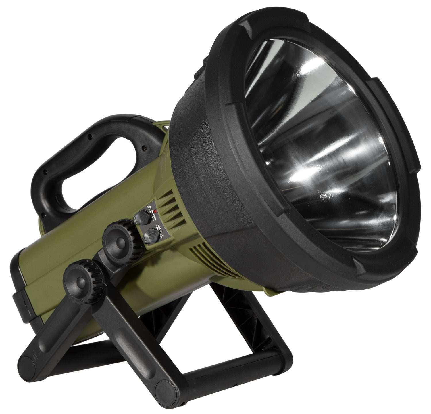 Cyclops Colossus Spotlight 18 Million Candlepower White Halogen Green Black Rubberized Dual Recharge System