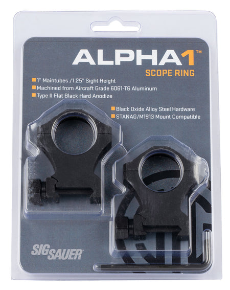 Sig Sauer SOA10022 Alpha 1 1" Extra High 0 MOA Matte Black Riflescope Rings