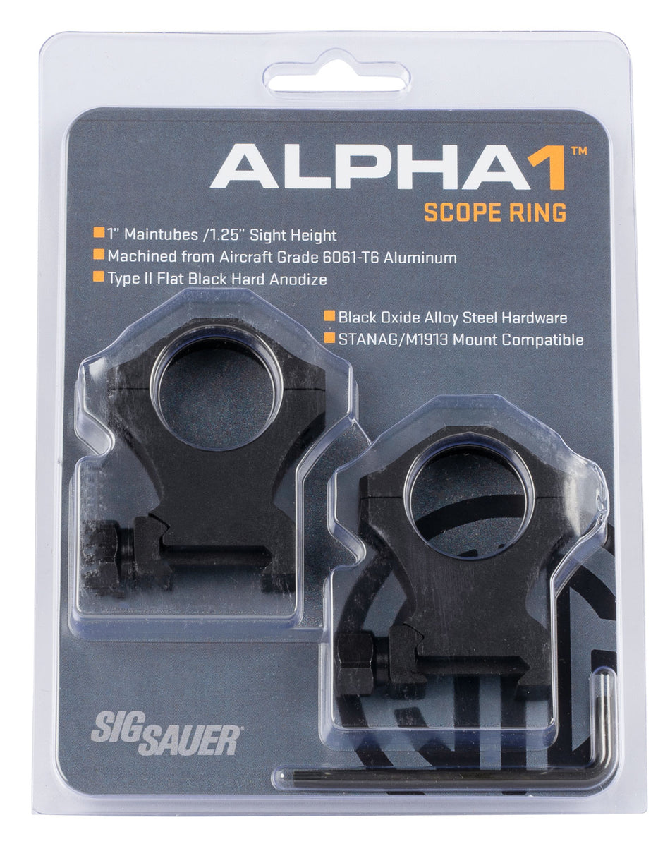 Sig Sauer SOA10022 Alpha 1 1" Extra High 0 MOA Matte Black Riflescope Rings