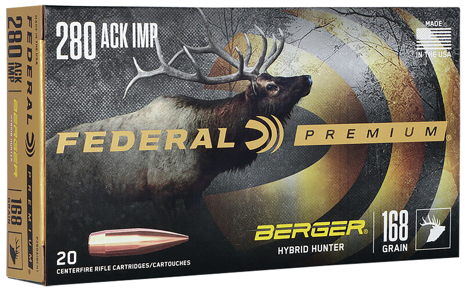 Federal Premium .280 Ackley 168 grain Berger Hybrid Hunter ammunition