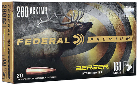 Federal Premium .280 Ackley 168 grain Berger Hybrid Hunter ammunition