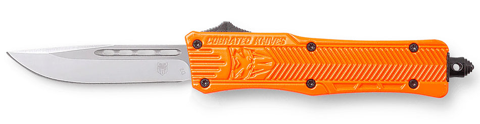 CobraTec CTK-1 Small 2.75" OTF Drop Point Plain D2 Orange Aluminum Handle w/ Glass Breaker