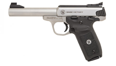Smith & Wesson 11536 SW Victory Target *MA Compliant 22 LR 5.50" Bull Barrel 10+1, Stainless Steel Barrel, Slide, & Frame, Black Polymer Grip with Integrated Target Thumb Rest, Manual Safety