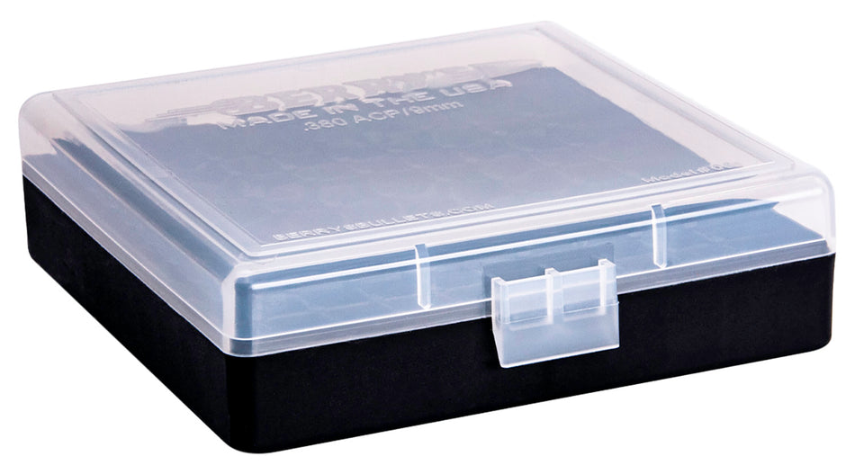 Berry's 87412 Clear/Black Polypropylene Ammo Box 9mm / .380 ACP 100-Round Capacity