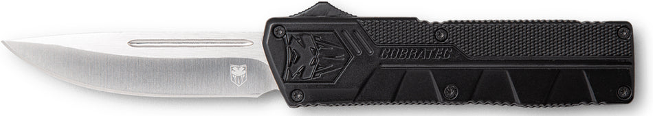 CobraTec Lightweight 3.25" OTF Drop Point Plain D2 Black Aluminum Handle w/ Pocket Clip