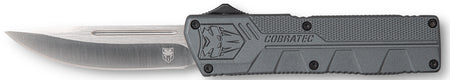 CobraTec Knives Gray Aluminum Handle 3.25" OTF Drop Point Plain D2 Steel Blade with Pocket Clip