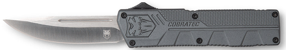 CobraTec Knives Gray Aluminum Handle 3.25" OTF Drop Point Plain D2 Steel Blade with Pocket Clip