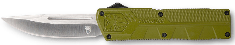 CobraTec Knives OD Green Aluminum Handle 3.25" OTF Drop Point Plain D2 Steel Blade with Pocket Clip