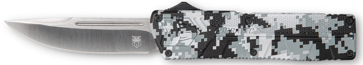 CobraTec Knives Winter Digi Camo Aluminum Handle 3.25" OTF Drop Point Plain D2 Steel Blade with Pocket Clip