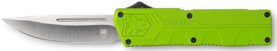 CobraTec Knives Zombie Green Aluminum Handle 3.25" OTF Drop Point Plain D2 Steel Blade with Pocket Clip