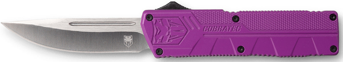CobraTec Knives Purple Aluminum Handle 3.25" OTF Drop Point Plain D2 Steel Blade with Pocket Clip