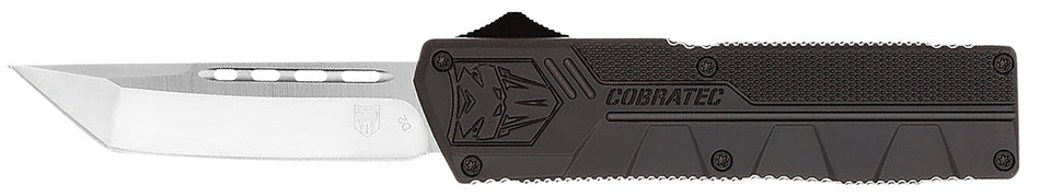 CobraTec Knives Black Aluminum Handle 3.25" OTF Tanto Plain D2 Steel Blade with Pocket Clip