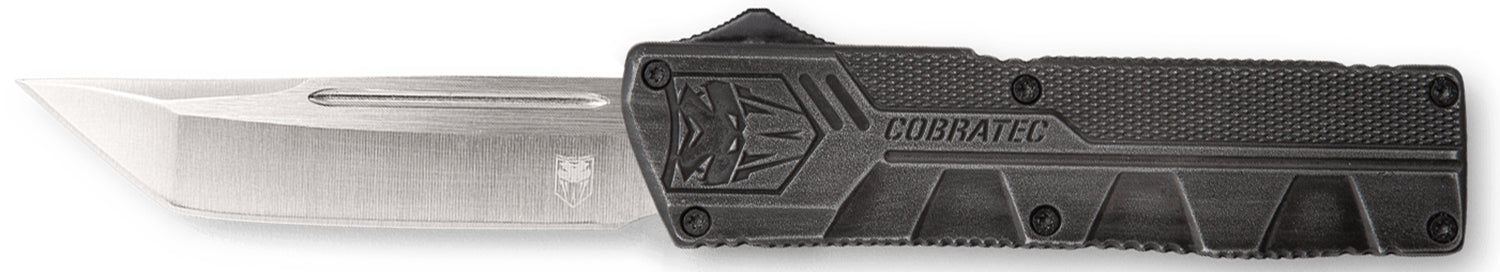 CobraTec Knives Stonewashed Aluminum Handle 3.25" OTF Tanto Plain D2 Steel Blade with Pocket Clip
