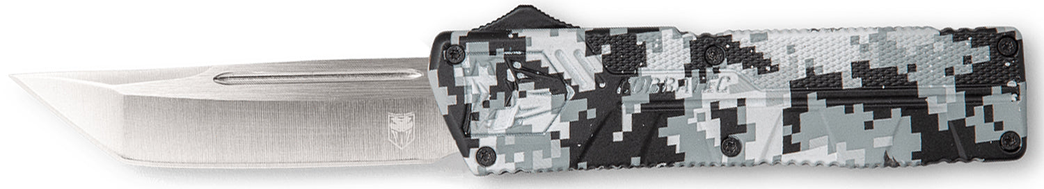 CobraTec Knives Winter Digi Camo Aluminum Handle 3.25" OTF Tanto Plain D2 Steel Blade with Pocket Clip