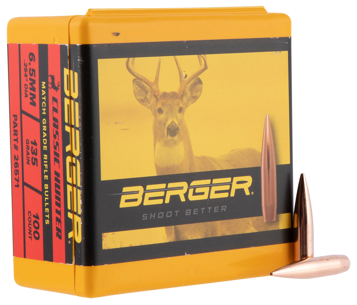 Berger 26571 Classic Hybrid Hunter 6.5 Creedmoor 135gr Boat Tail Bullets 100/Box