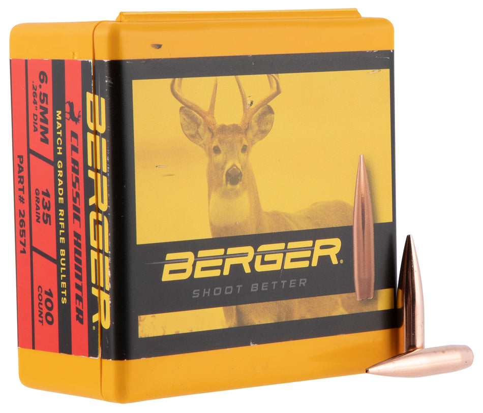 Berger 26571 Classic Hybrid Hunter 6.5 Creedmoor 135gr Boat Tail Bullets 100/Box