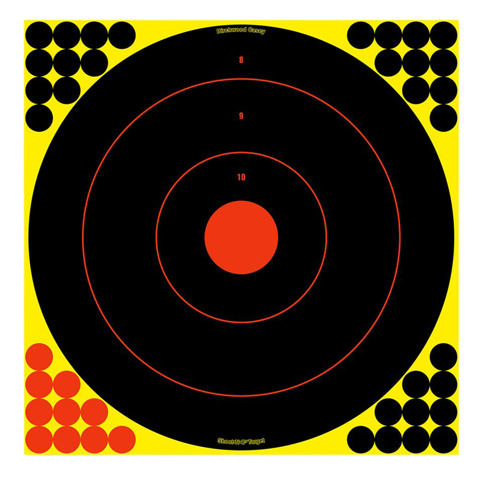 Birchwood Casey Shoot-N-C Reactive Self-Adhesive 12" Bullseye Target Black/Yellow/Red Paper 12 Pack 34186
