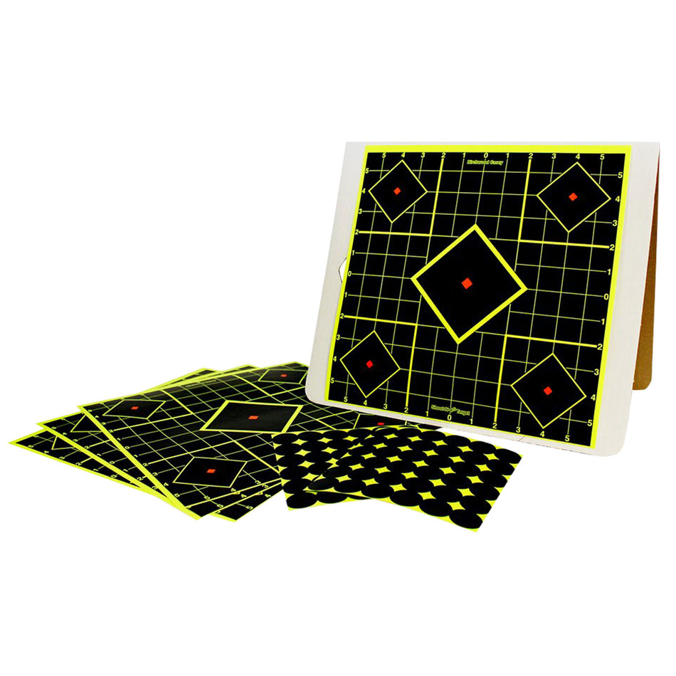 Birchwood Casey Shoot-N-C Reactive Self-Adhesive 5-Diamond Target Kit 12"x12" Black/Yellow 4 Pack 34202