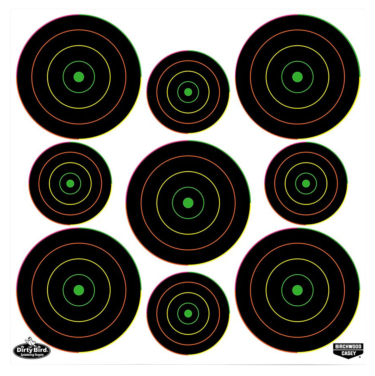 Birchwood Casey Dirty Bird Bullseye Tagboard Target Hanging Pistol/Rifle Black/Green Multi-Ring 20 Per Pkg 35828