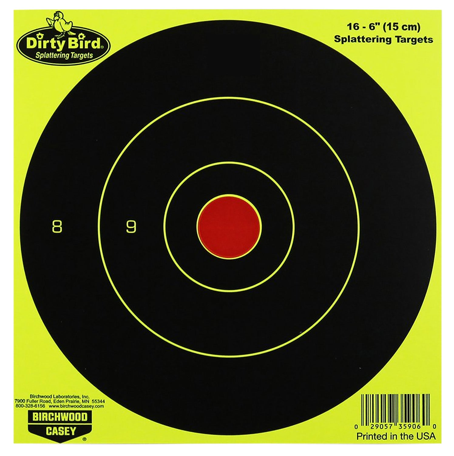 Birchwood Casey Dirty Bird 6" Bullseye Hanging Paper Target Black/Yellow Pistol/Rifle 16 Per Pkg 35906