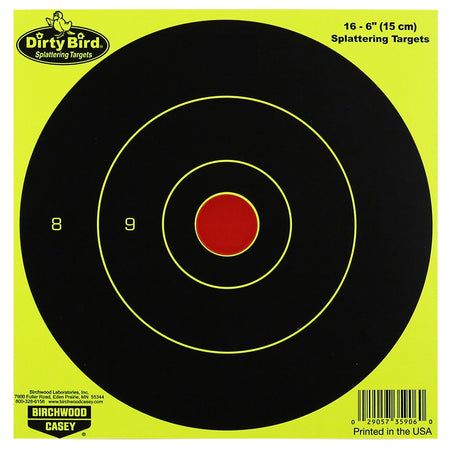 Birchwood Casey Dirty Bird 6" Bullseye Hanging Paper Target Black/Yellow Pistol/Rifle 16 Per Pkg 35906