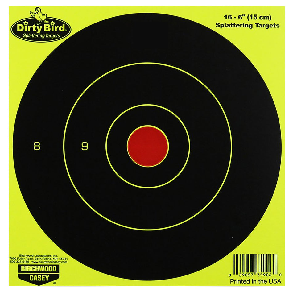 Birchwood Casey Dirty Bird 6" Bullseye Hanging Paper Target Black/Yellow Pistol/Rifle 16 Per Pkg 35906