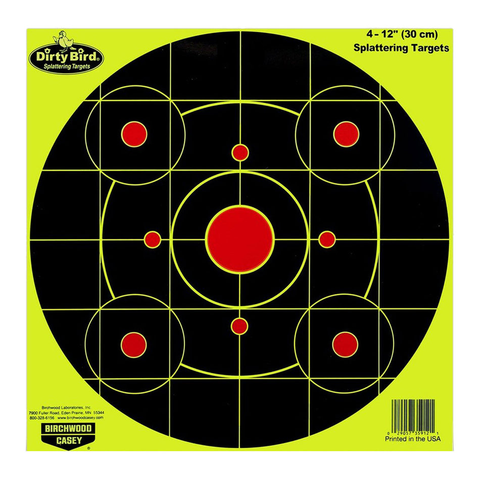 Birchwood Casey Dirty Bird Sight-In Circle Paper Hanging Target 12" Black/Red Pistol/Rifle 4 Per Pkg 35912