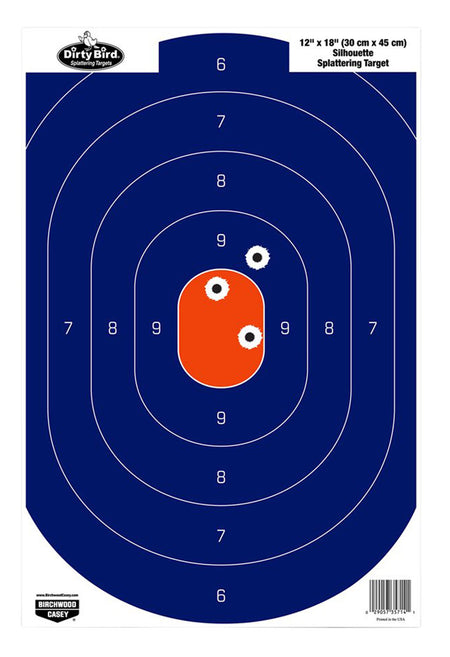 Birchwood Casey Dirty Bird Silhouette Pistol Hanging Paper Target 12"x18" Blue/Orange 50 Per Package