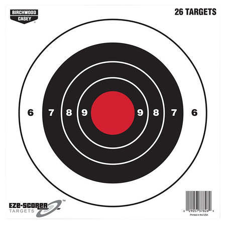 Birchwood Casey 37826 EZE-Scorer 8" Paper Bullseye Target Black/Red Hanging 26 Per Pkg