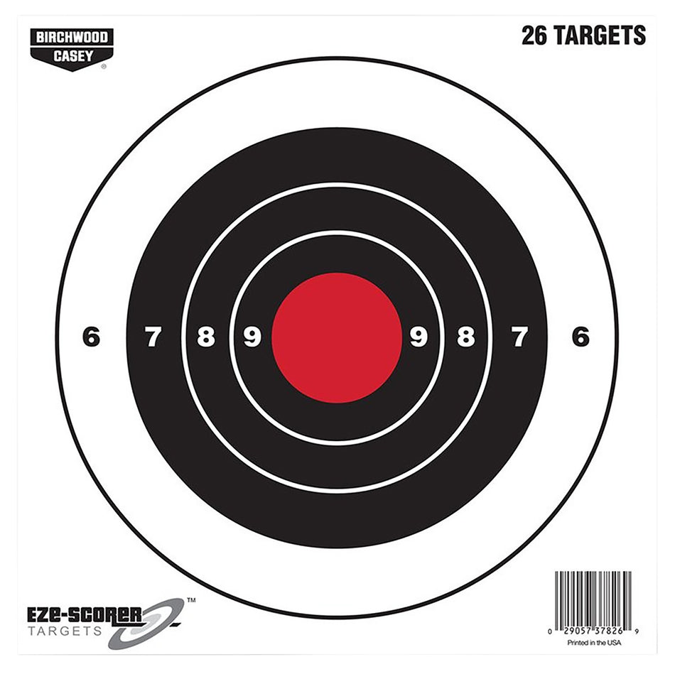 Birchwood Casey 37826 EZE-Scorer 8" Paper Bullseye Target Black/Red Hanging 26 Per Pkg
