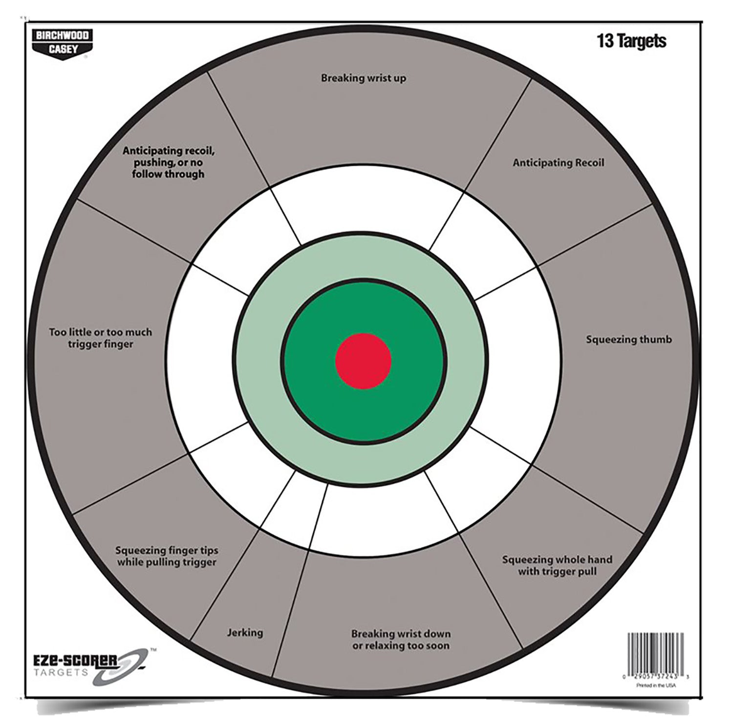 Birchwood Casey 37245 EZE-Scorer 12" Bullseye Paper Target Gray/White Handgun Trainer 13 Per Pkg