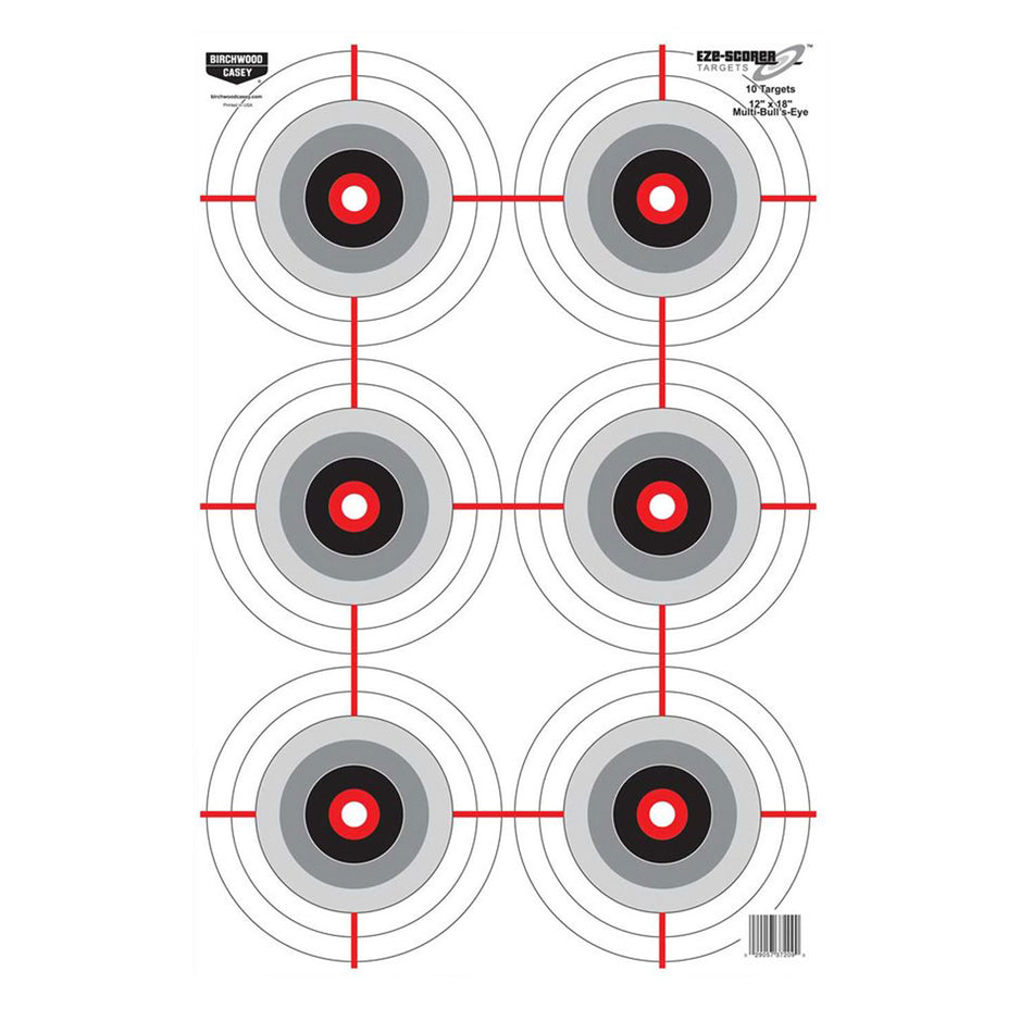 Birchwood Casey 37209 EZE-Scorer 6-Bullseye 12"x18" Paper Target Black/White Universal 10 Pk