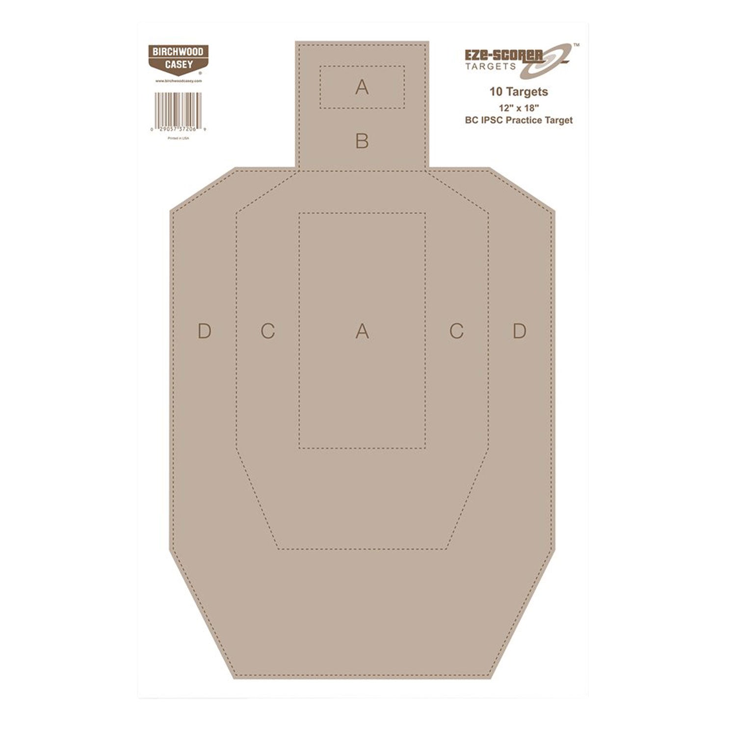 Birchwood Casey 37206 EZE-Scorer 12"x18" IPSC Paper Silhouette Hanging Target Tan 10 Pk