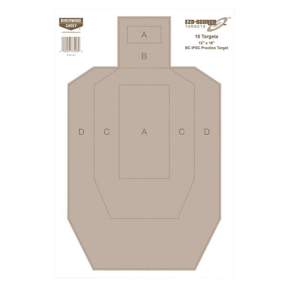 Birchwood Casey 37206 EZE-Scorer 12"x18" IPSC Paper Silhouette Hanging Target Tan 10 Pk