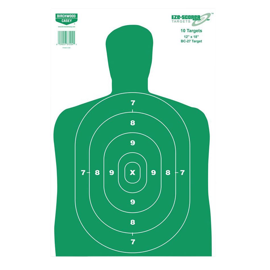 Birchwood Casey 37204 EZE-Scorer BC-27 12"x18" Paper Silhouette Target Green/White Universal 10 Pk