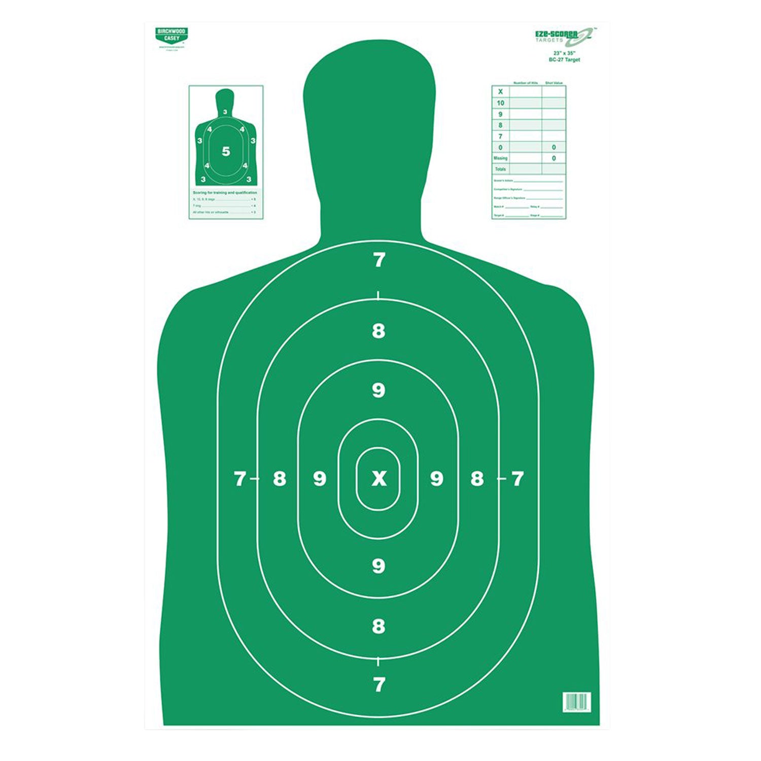 Birchwood Casey 37015 EZE-Scorer 23"x35" Paper Silhouette Hanging Target Green 5 Pk