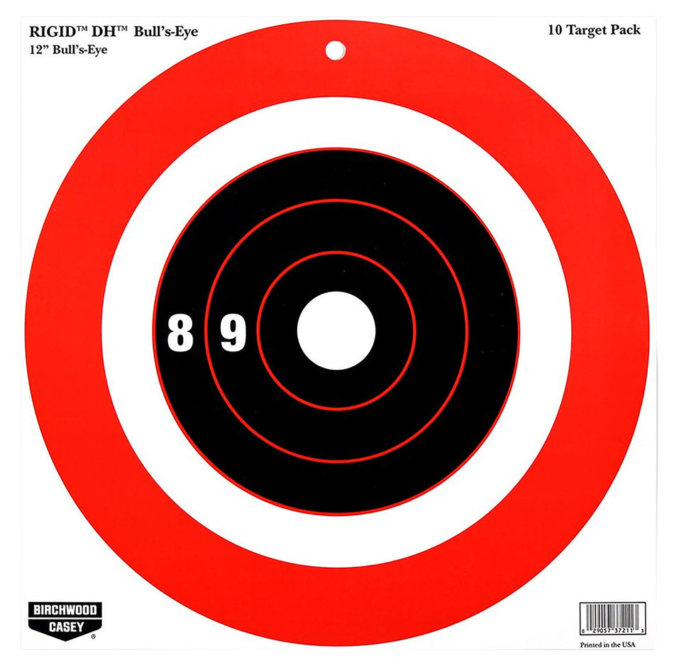 Birchwood Casey Rigid DH Bullseye Paper Hanging Targets 12" x 12" Orange/Black 10 Per Pack
