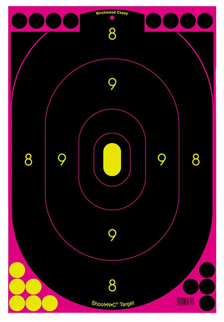 Birchwood Casey Shoot-N-C Reactive Paper Oval Silhouette Target 12"x18" Black/Pink Self-Adhesive 100 Per Pack