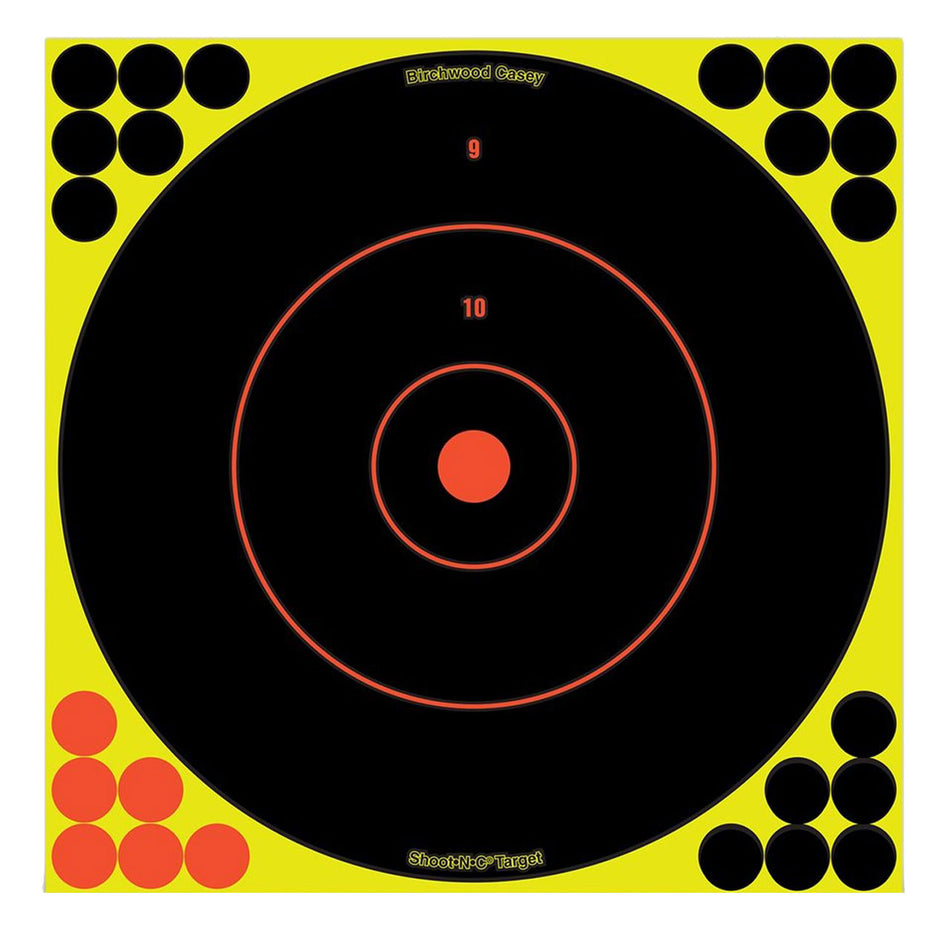 Birchwood Casey Shoot-N-C Reactive Paper Bullseye Target 12" Black/Yellow/Red Self-Adhesive 100 Per Pack
