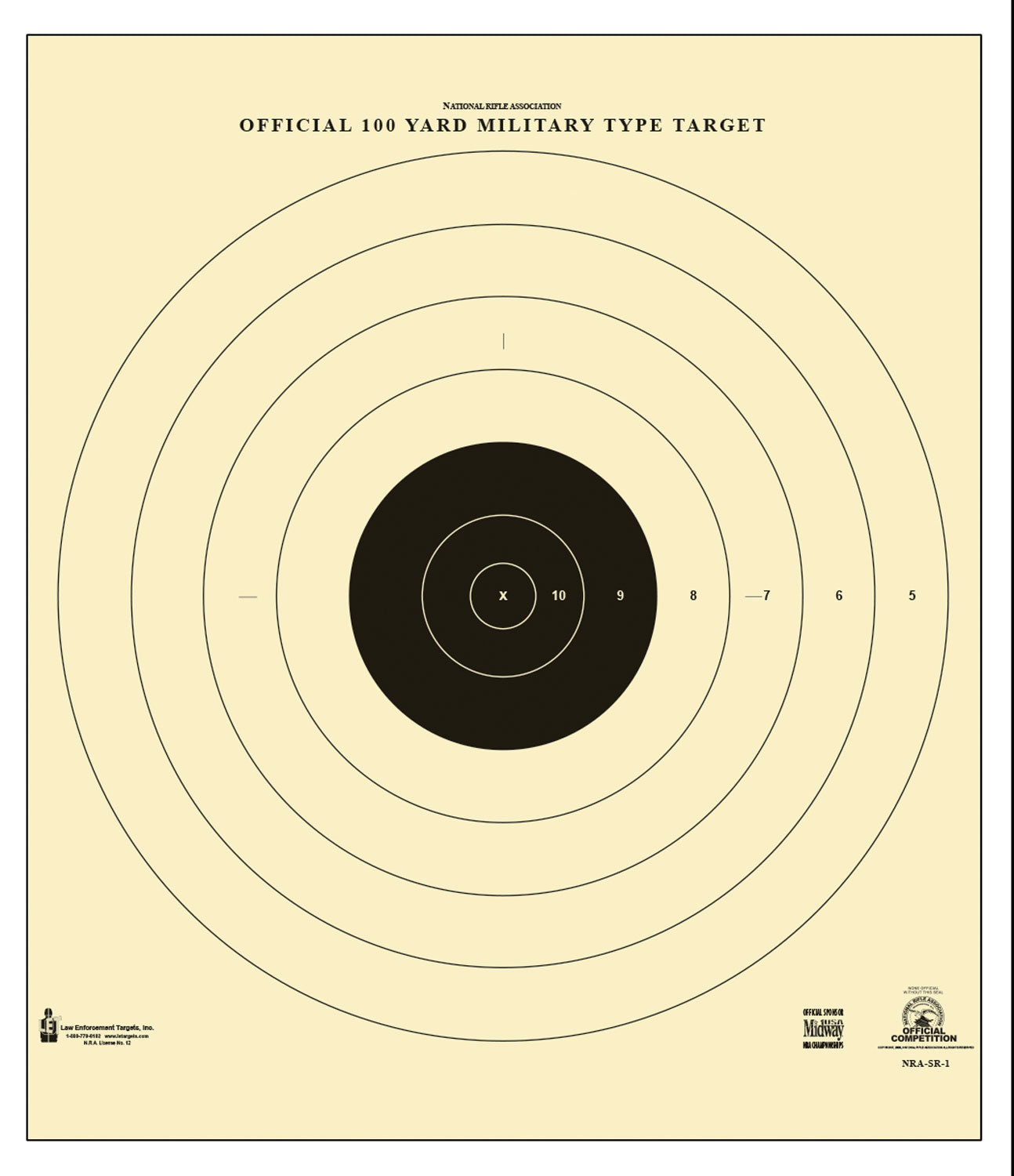 Action Target SR-1 Military Sighting Bullseye Tagboard Hanging Target 21x21 Black/White 100-Count
