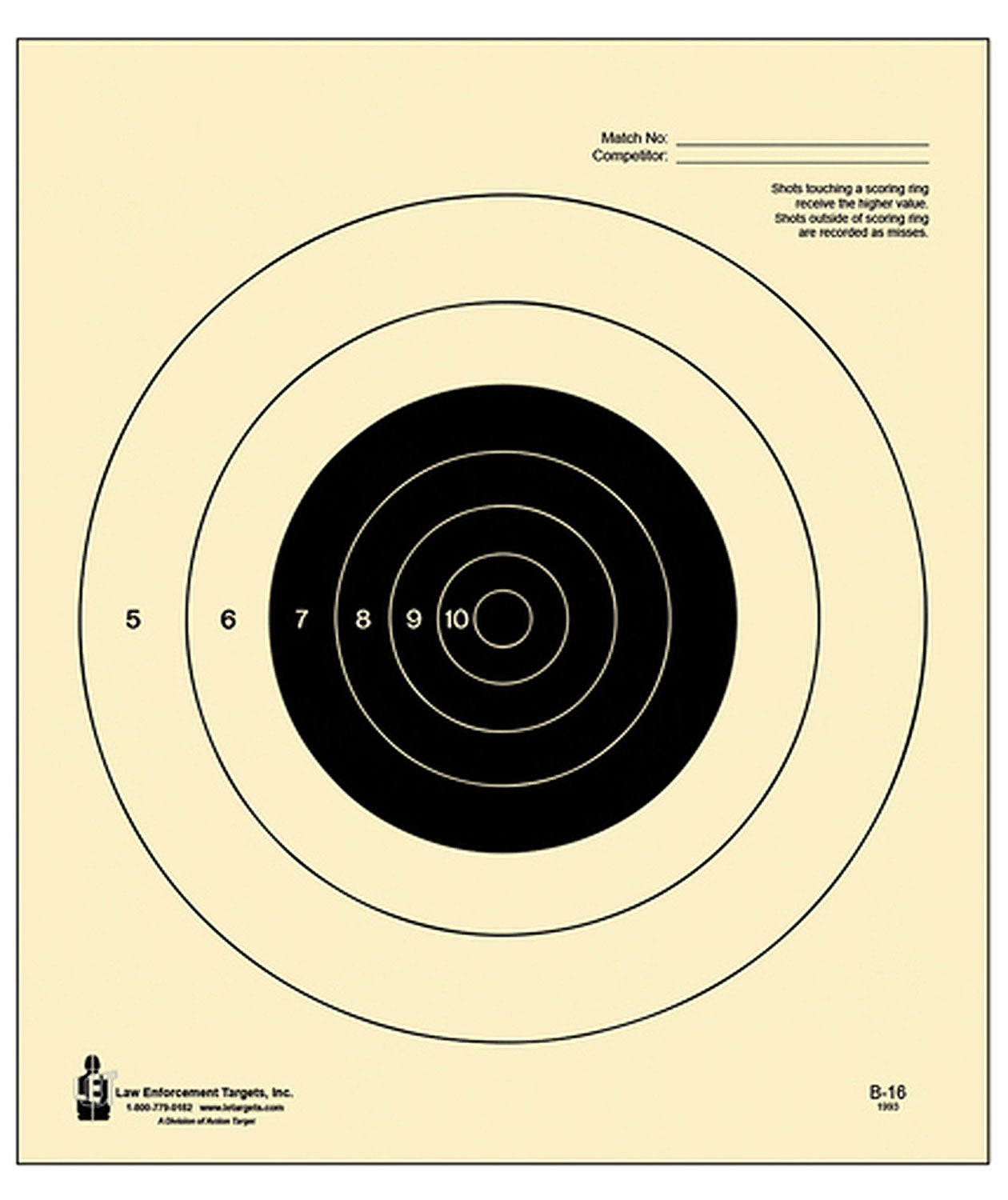 Action Target B-16 Competition Tagboard NRA Slow Fire Bullseye Pistol Target 100 Box