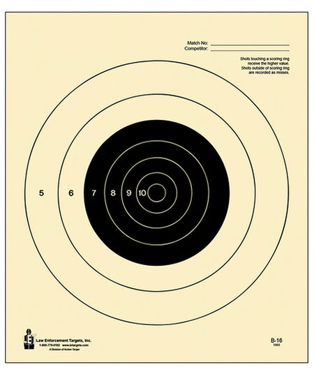 Action Target B-16 Competition Tagboard NRA Slow Fire Bullseye Pistol Target 100 Box