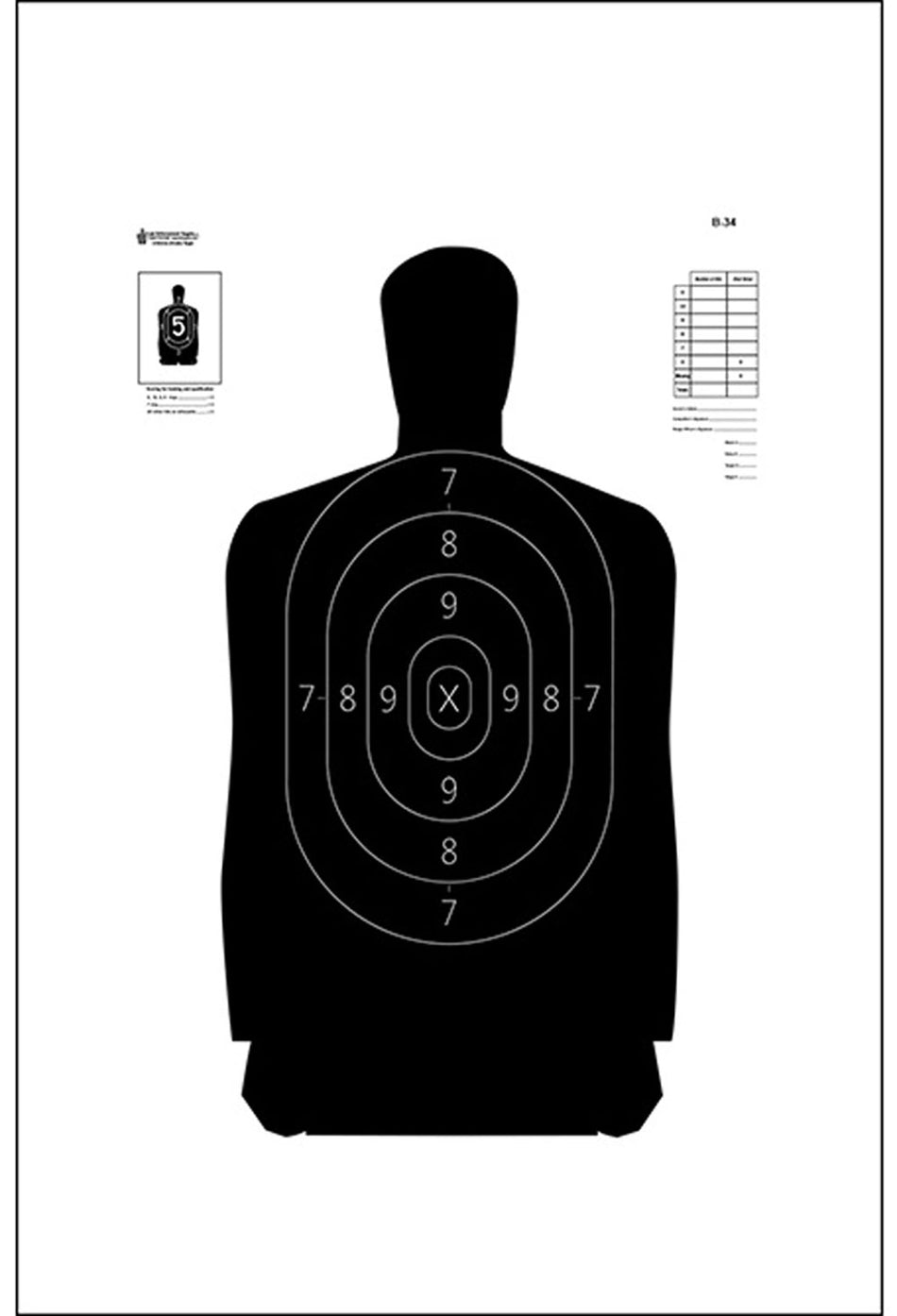Action Target B-34 Qualification Silhouette Paper Hanging Target 25 Yards 17.5x23 Black/White 100-Count