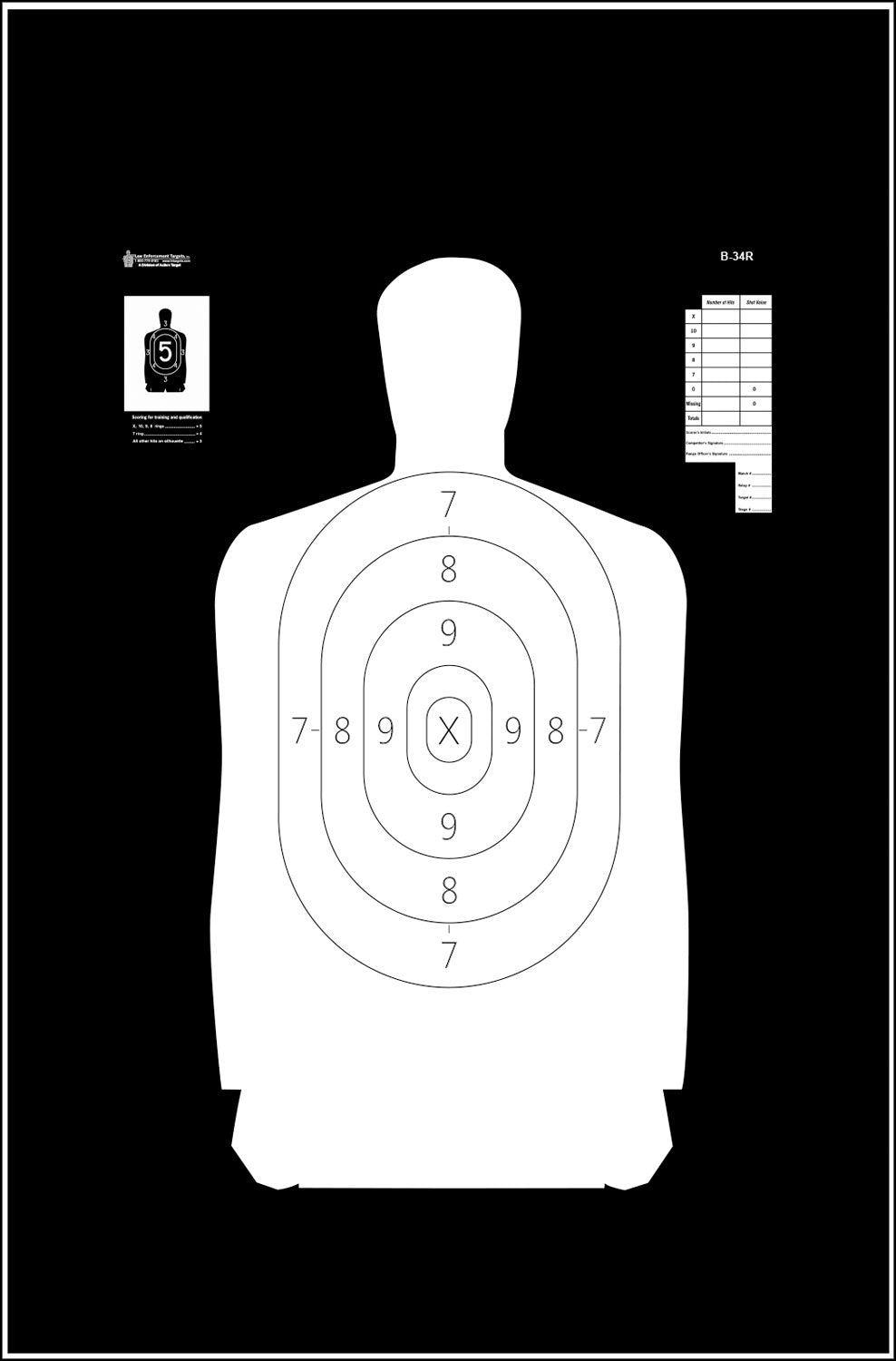 Action Target B-34R 25-Yard Reverse Silhouette Qualification Paper Target 17.5x23 Black/White 100-Count